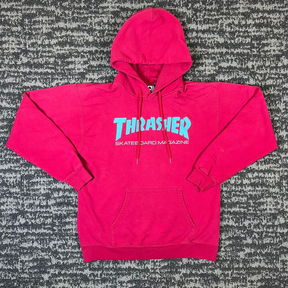 Thrasher Hoodie Unisex Small Pink Skateboard Magazine Graphic Logo Pullover